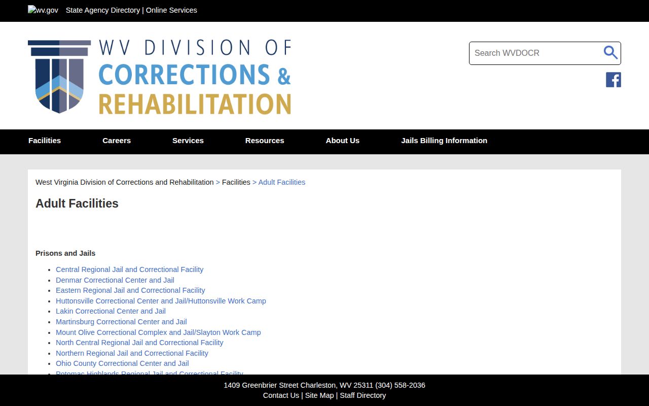 Wyoming County custody records on the WVDCR adult facilities page