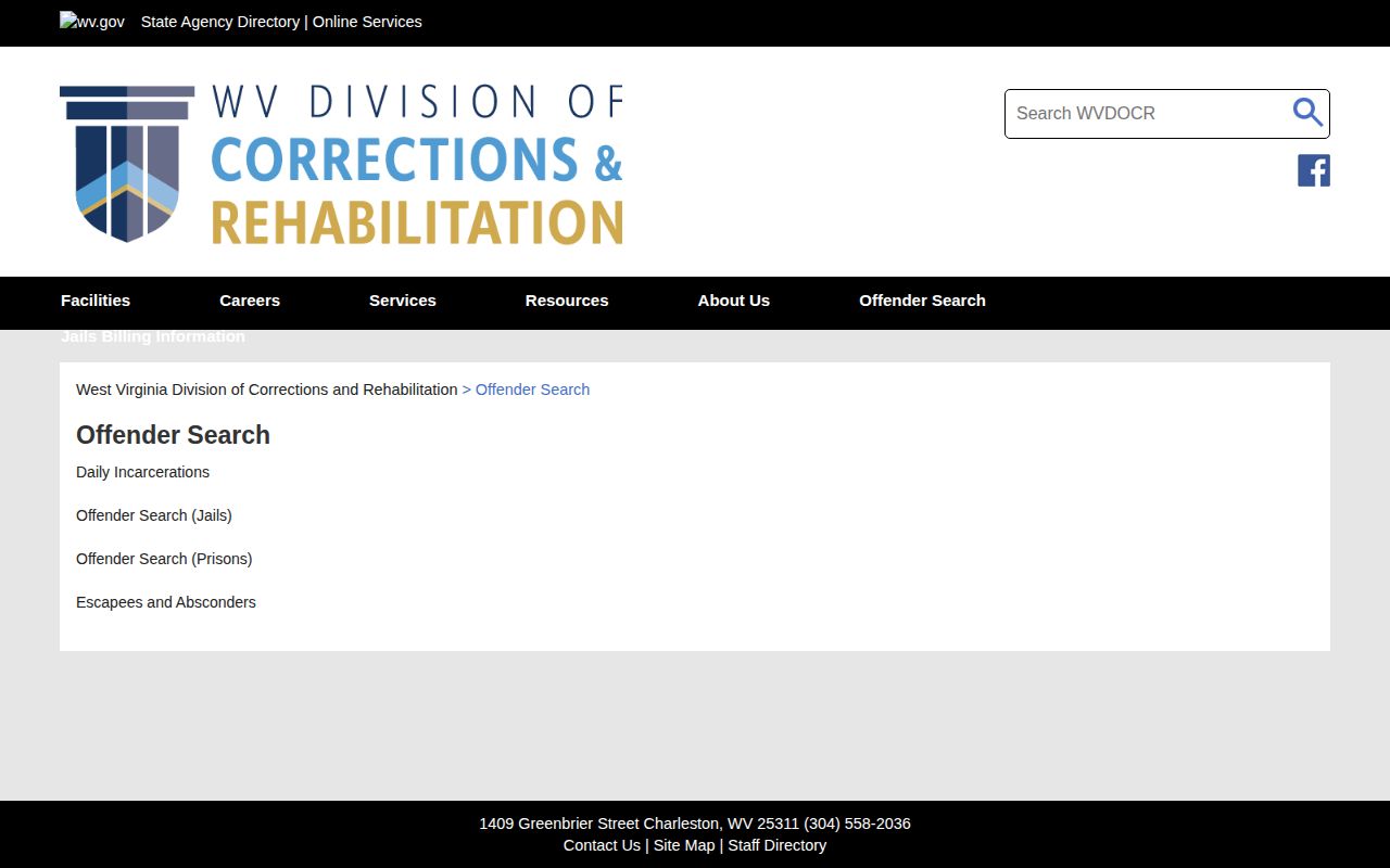 Wyoming County booking search through the WVDCR Offender Search hub