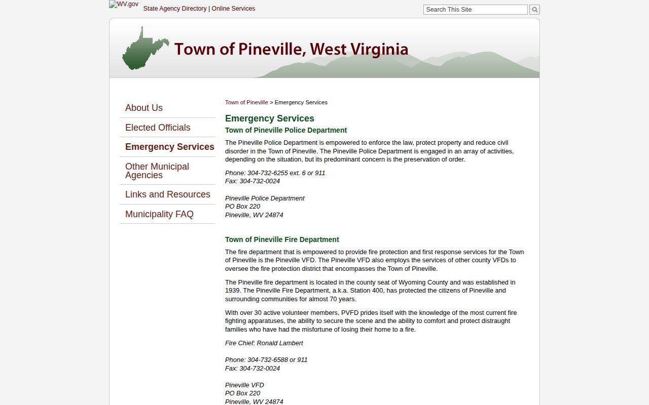 Pineville Wyoming County police emergency-services record source